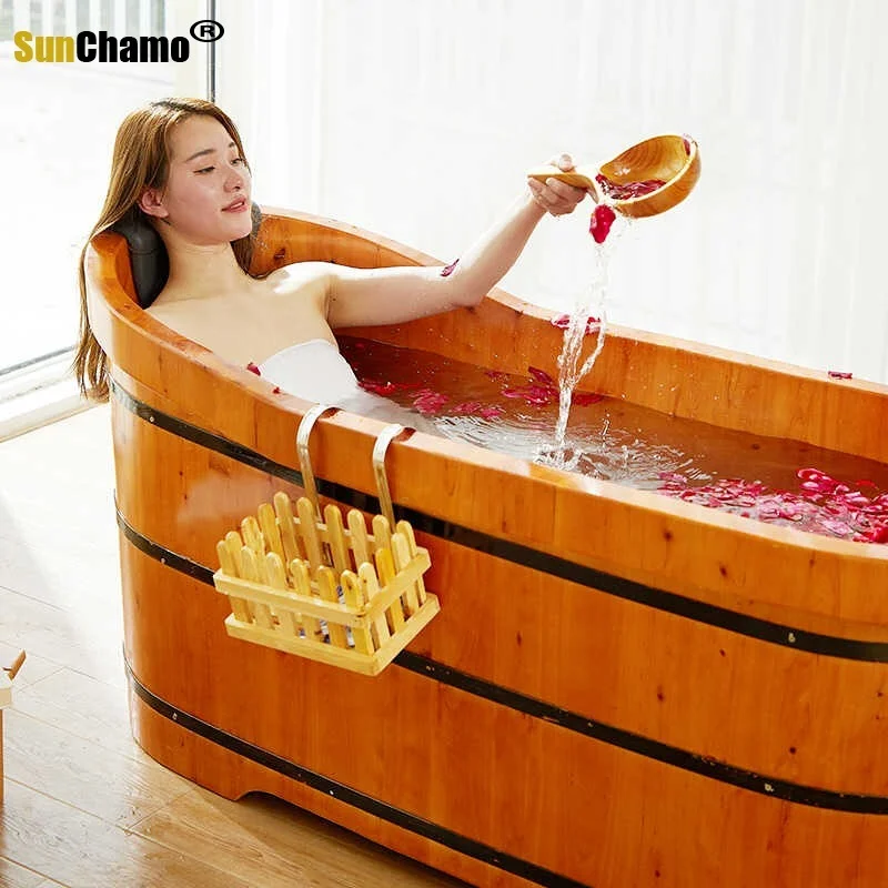 High Quality Cedar Barrel Bath Tub For Adults Wood Swimming Pool Safety Security Seat Support Household Bathtub