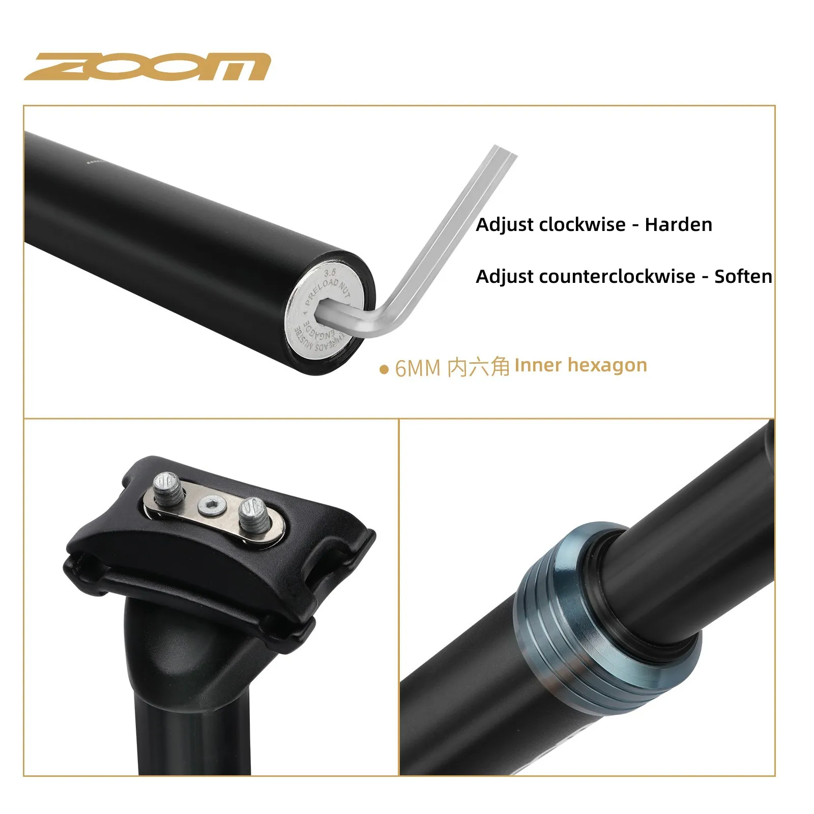 ZOOM Mountain Bike Damping Shock Seatpost 27.2/28.6/30.0/30.4/30.8/30.9/31.6/33.9mm Seat Tube MTB Suspension Absorber Seat Post