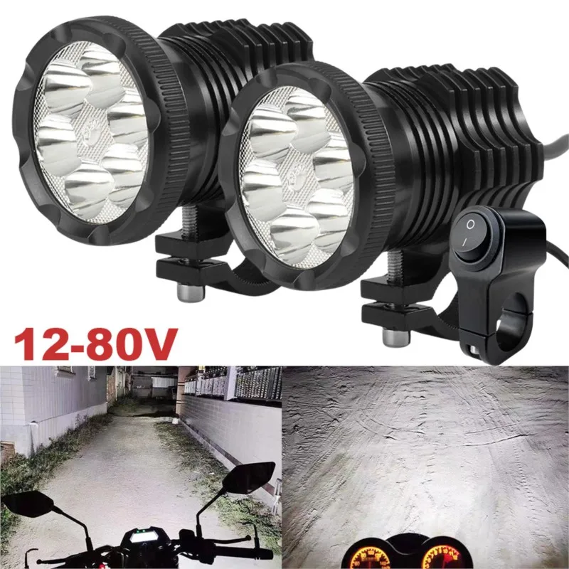 Additional Led Headlights Motorcycle Fog Lights 12-80V High/Low/Strobe Long Range Round Auxiliary Focos Para Moto LED Spotlights