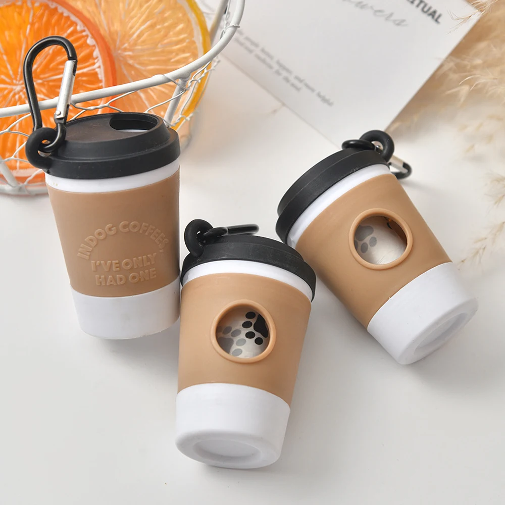 Dispensador de Bolsas para Excrementos de Perro Portátil con Forma de Taza de Café, Caja de Almacenamiento de Bolsas para Excrementos de Perro para Paseos al Aire Libre, Diseño Creativo