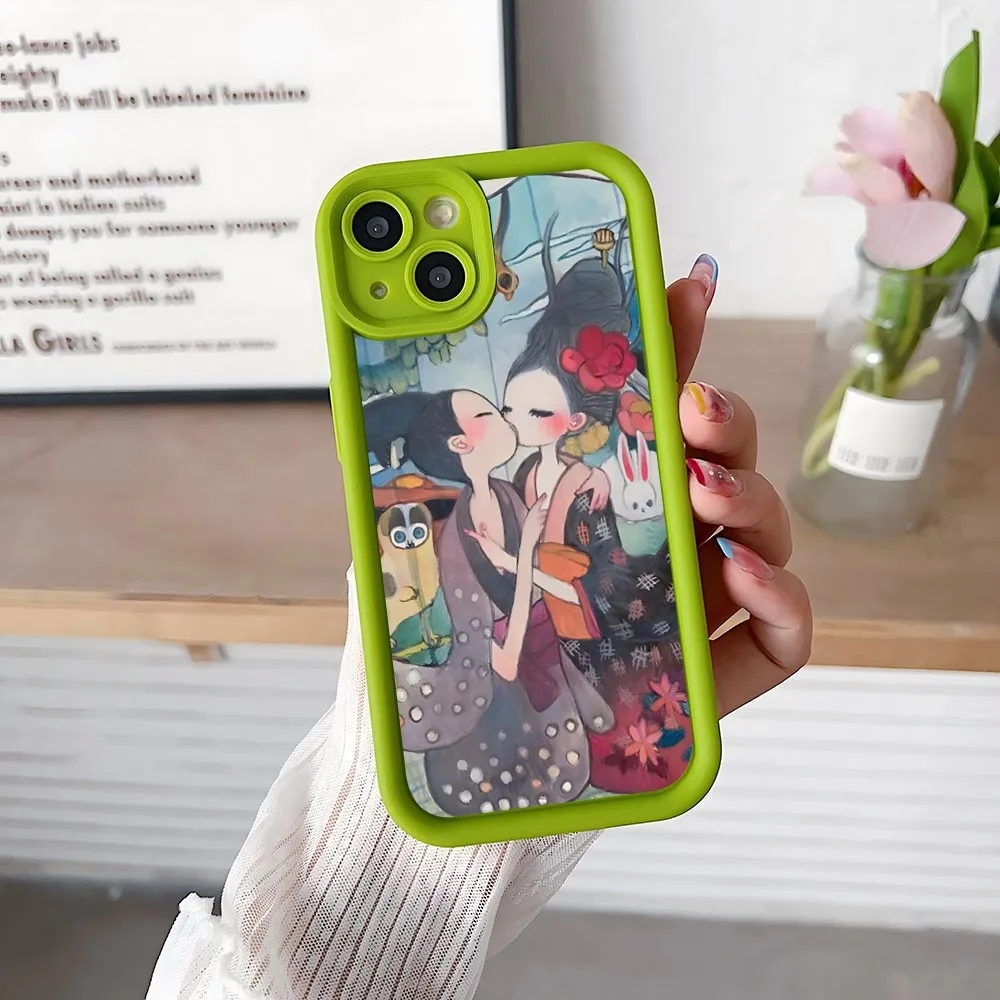 Aya Takano Phone Case Simple Solid Color Matte Silicone Case For IPhone 15 14 13 12 11 Pro Max Plus Soft Couple