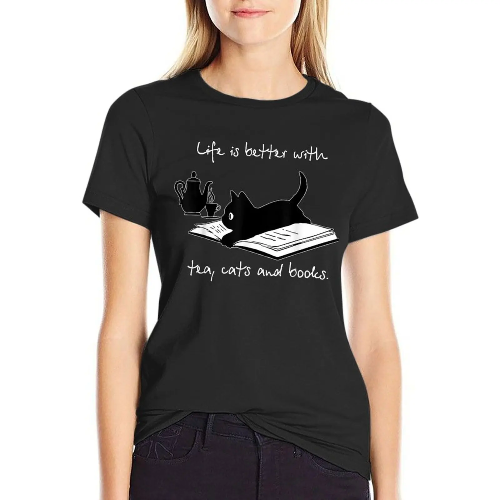 Life Is Better With Tea Cats And Books T-Shirt vintage plus sizes Womens clothing