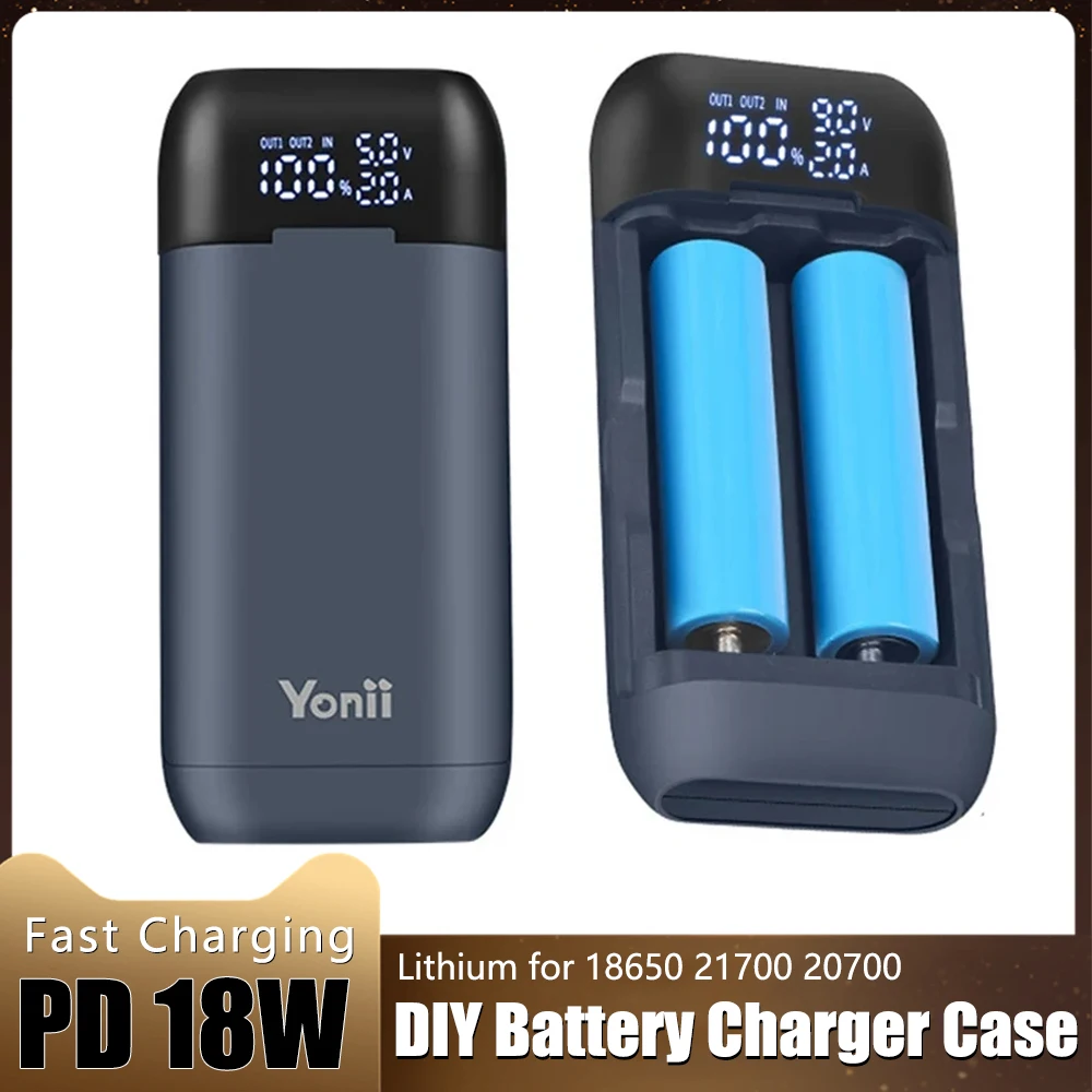 Battery Charger Case 18650 21700 20700 Rechargable Lithium Li-ion Batteries DIY Power Bank Portable Charger QC3.0 Fast Charging