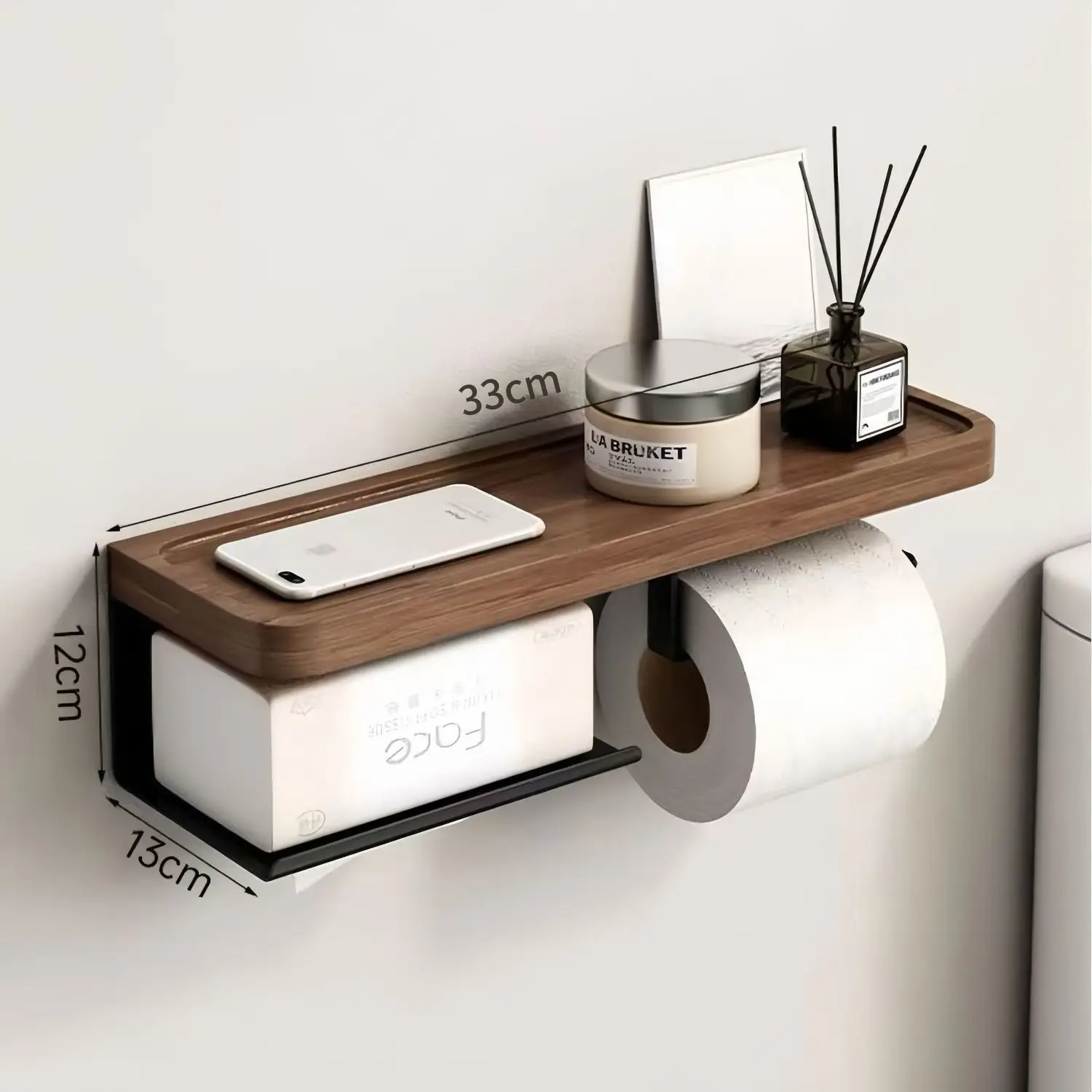 Toilet Paper Holder Wooden Toilet Paper Holder No Drill Wall Mount Tissue Rack With Storage Shelf Bathroom Organizer For Restroo
