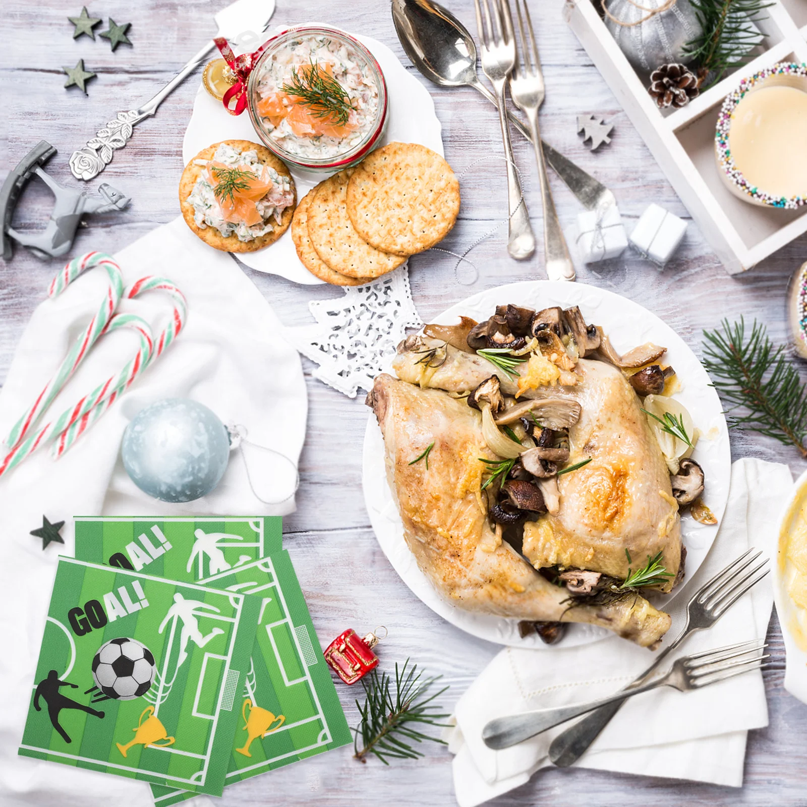 Tovaglioli stampati per feste di calcio da 20 pezzi, carta spessa, usa e getta, a tema calcio, per eventi natalizi di compleanno