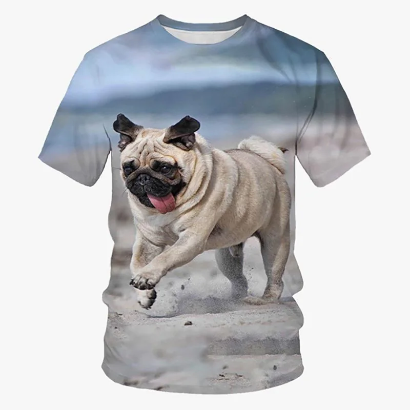 Funny Dog Pug T Shirts Animal 3D Print Men Woman Cool Short Sleeve T-Shirt Streetwear Oversized Harajuku Kids Tops Tees Clothing