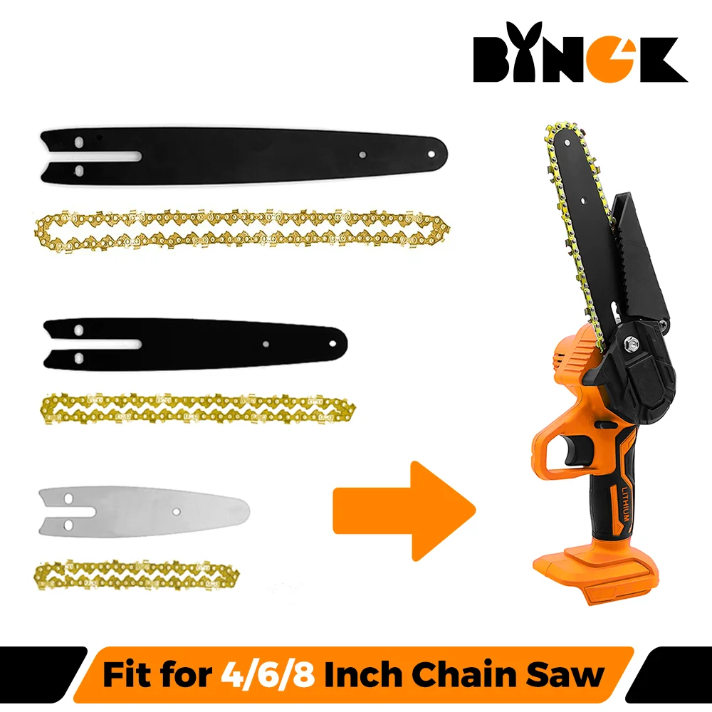 4/6/8 Inch Chain And Guide Plate Set Mini Electric Chainsaw Electric Pruning Saw Accessory Garden Tool gold sliver Replacement C