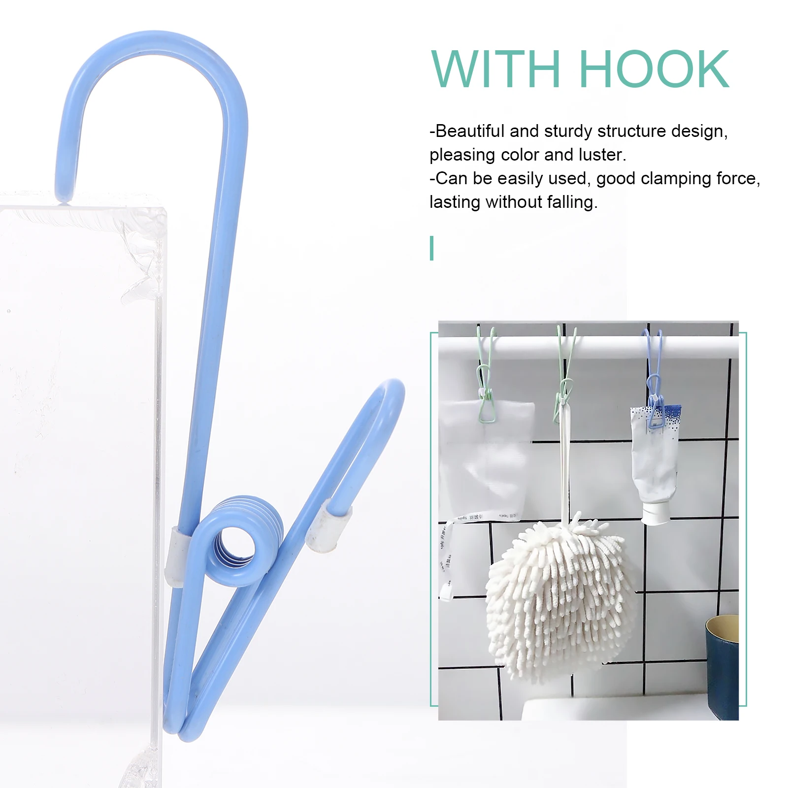 

10pcs Multi-Purpose Plastic-Coated Sturdy Clothes Clip Hook Socks Drying Hanging Laundry Clip For Kitchen Bathroom