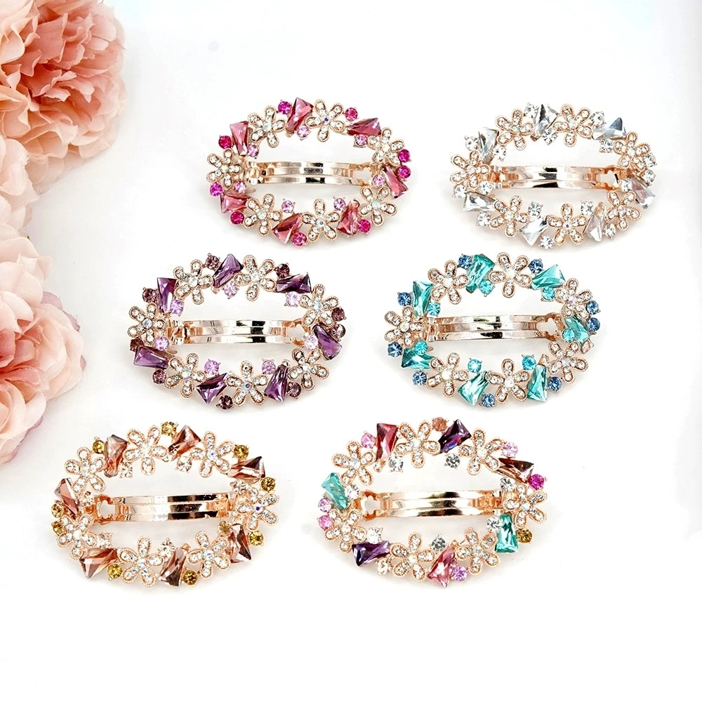 

Заколка для волос Rotundity со стразами, цветочная весенняя заколка для волос, женская заколка для хвоста, длина 6 см, блестящие аксессуары для волос, свадебный головной убор