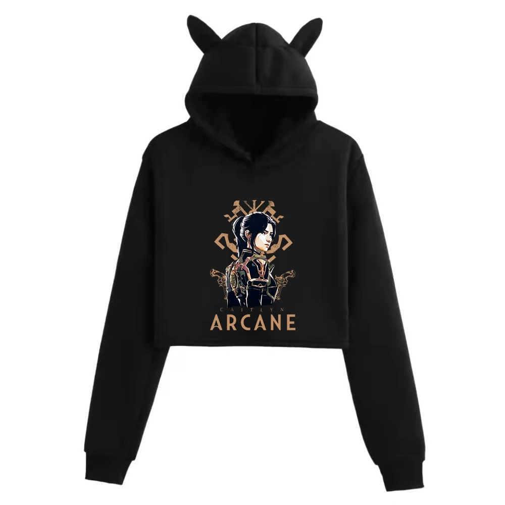 

Arcane Season 2 Caitlyn Cat Ears Long Sleeve Crop Tops Girls Fashion Hoodie