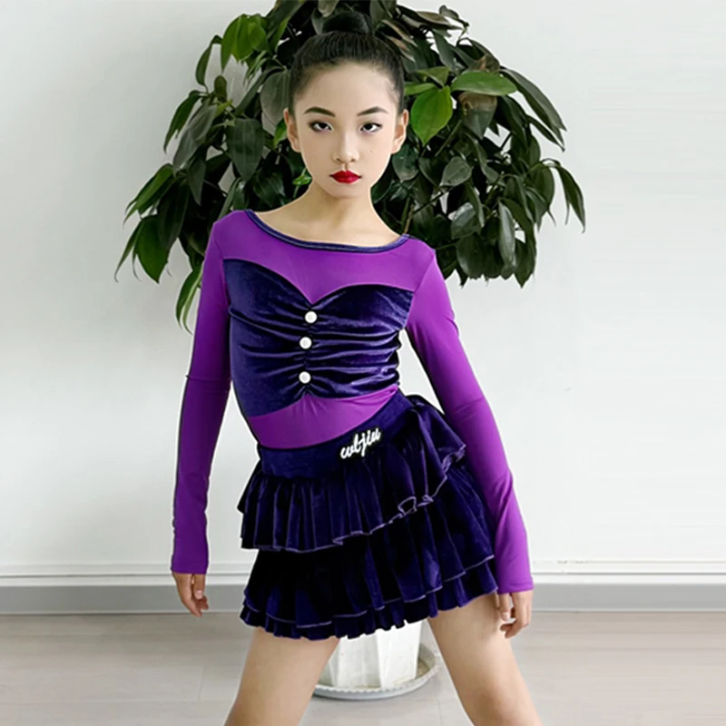 robe-latine-en-velours-pour-filles-costume-de-spectacle-de-danse-latine-violette-jupe-gateau-pour-enfants-vetements-d'entrainement-cha-rumba-nouvelle-collection-2025-vdl4496