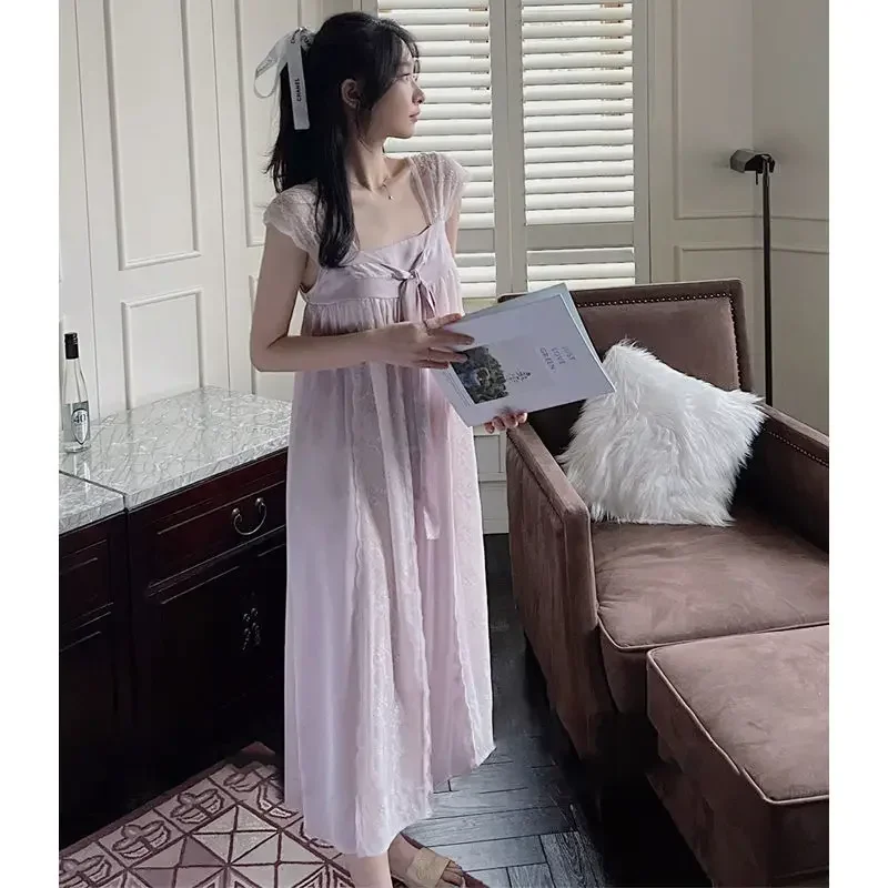 Victorian Nightgowns Summer Sexy Ice Silk Nightdress Princess Sleepwear Women Satin Square Collar Nightwear Vintage Night Dress