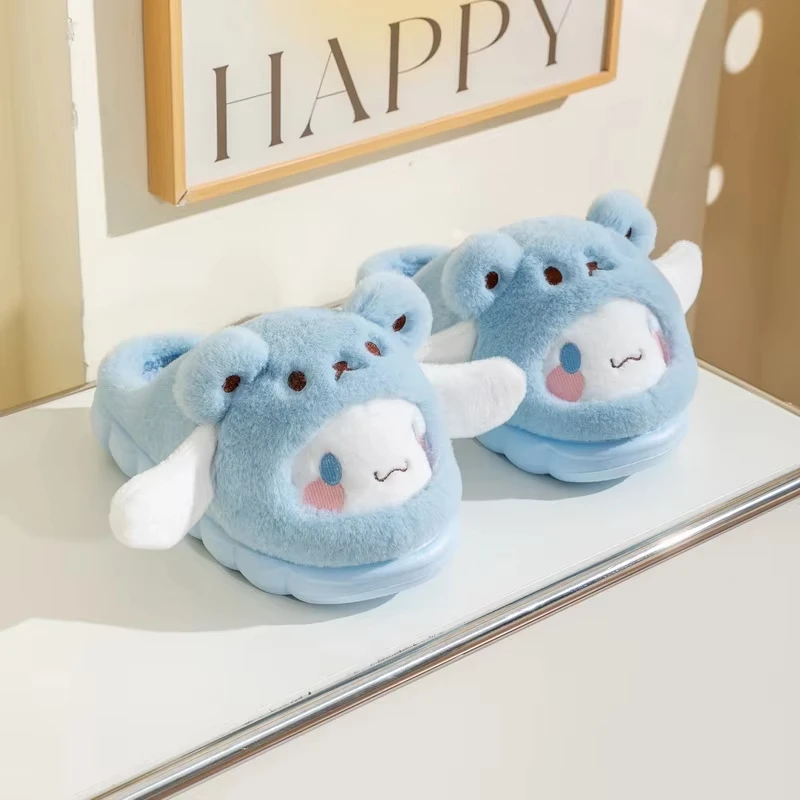 

New Kawaii Children Hello Kitty Kuromi Melody Women's Autumn Winter Cartoon Cute Plush Thick Home Warm Non-Slip Cotton Slippers