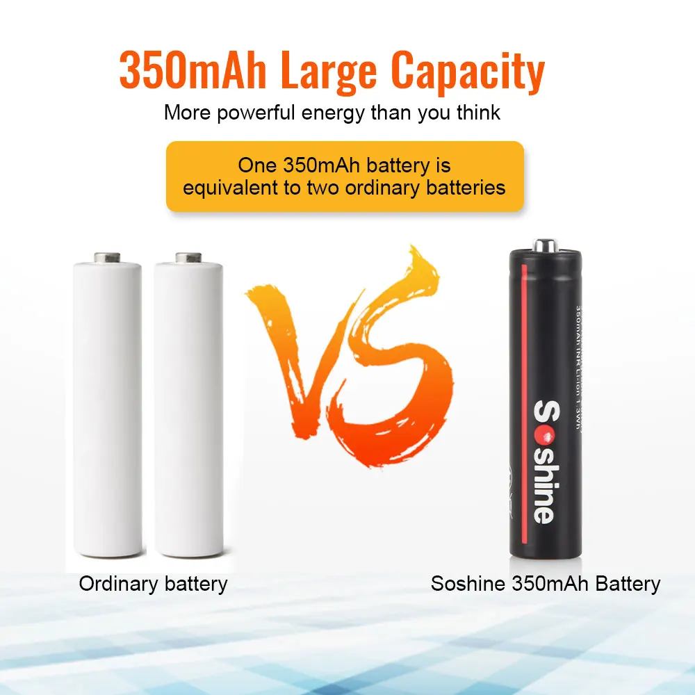 Soshine 350mAh 10440 AAA Li-ion Batteries 3.7V 350mAh Rechargeable Lithium AAA Battery for Microphone Headlamp Flashlight Radio