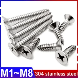 304 Stainless Steel Self-tapping Screws Phillips Countersunk Head Screws Wood Screws Flat Head Extension Screws M1M1.2M1.4~M8
