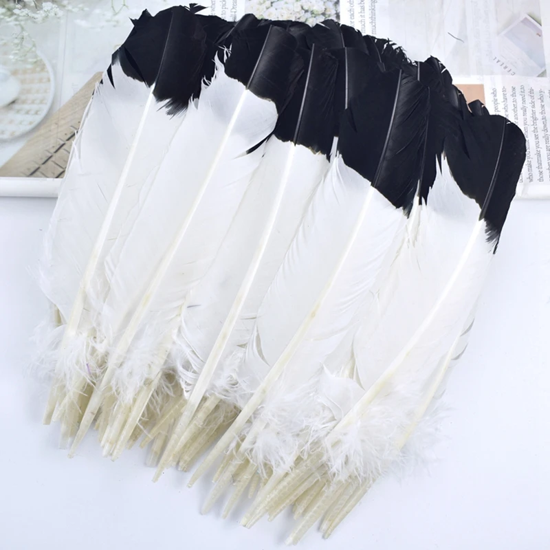 

Wholesale 50Pcs Turkey Wing Quill Feather Black Tipped Imitation Carnival Eagle Feathers Hats Crafts Jewelry Making Decor Diy