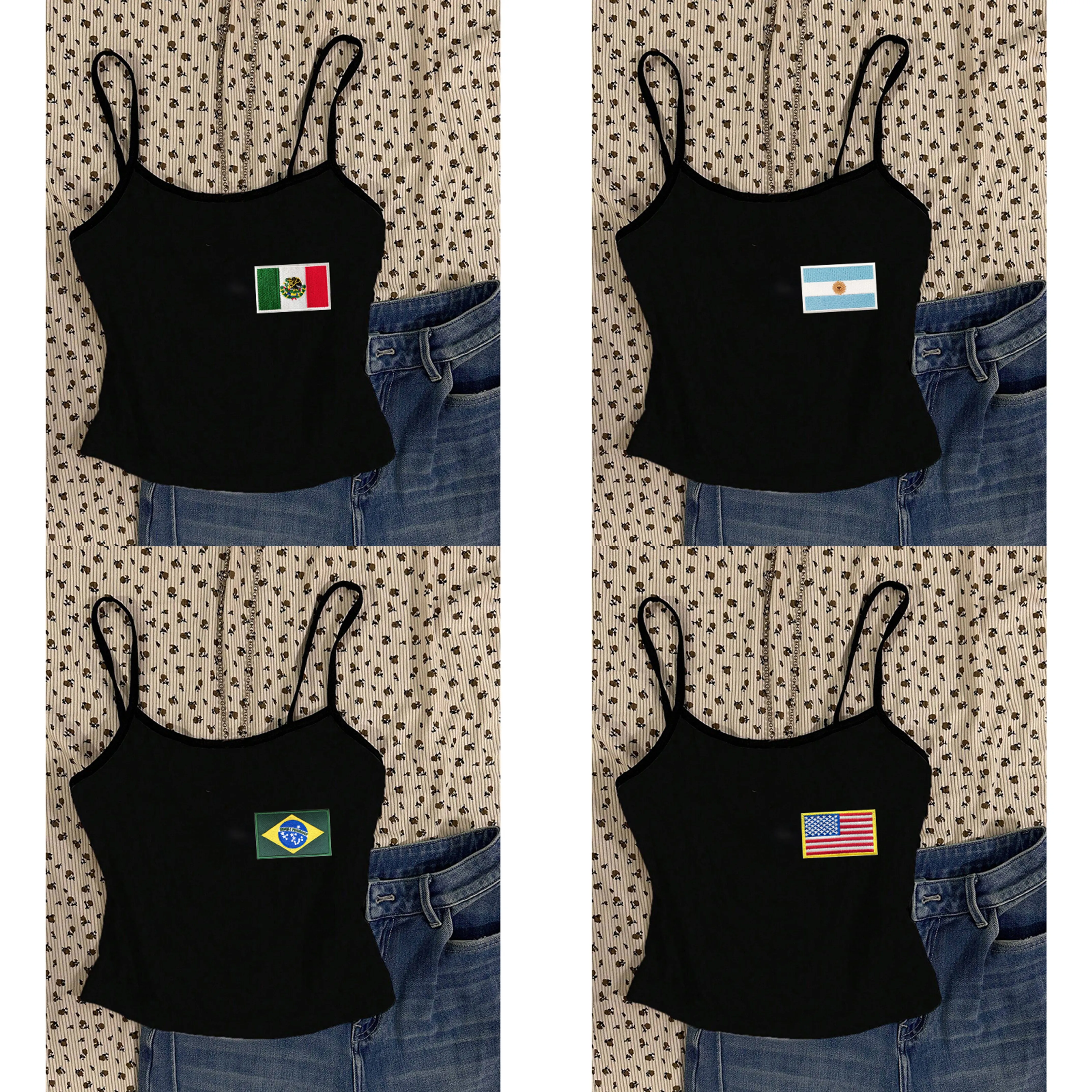

Y2k Clothes Aesthetics Harajuku Vintage Streetwear Summer Spicy Girls Sleeveless Black Crop Tops Sexy Embroidery Camis 2025 New