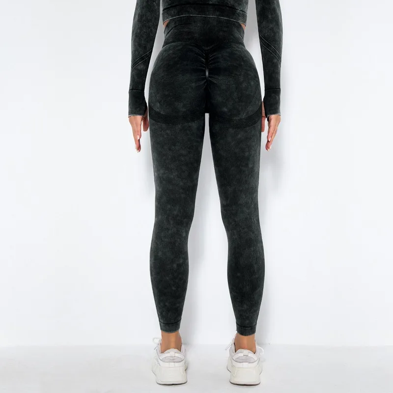 Washed Matte Seamless High Waist Peach Butt Lifting Yoga Pants Elastic Fitness Running Sports Leggings for Women Daily Workout