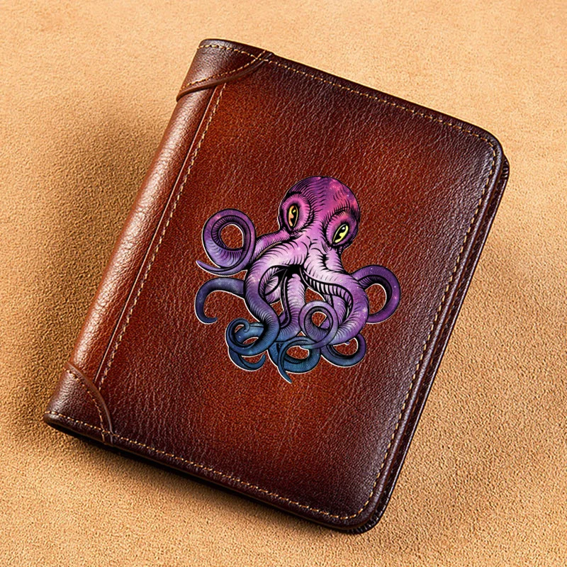 High Quality Genuine Leather Wallet Steampunk Octopus Design Printing Standard Purse BK430