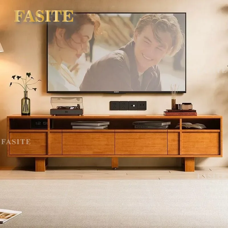Retro Solid Wood TV Cabinet Post Modern Living Room Floor Cabinet Log Skeleton Line Medieval Style Storage Unit for
