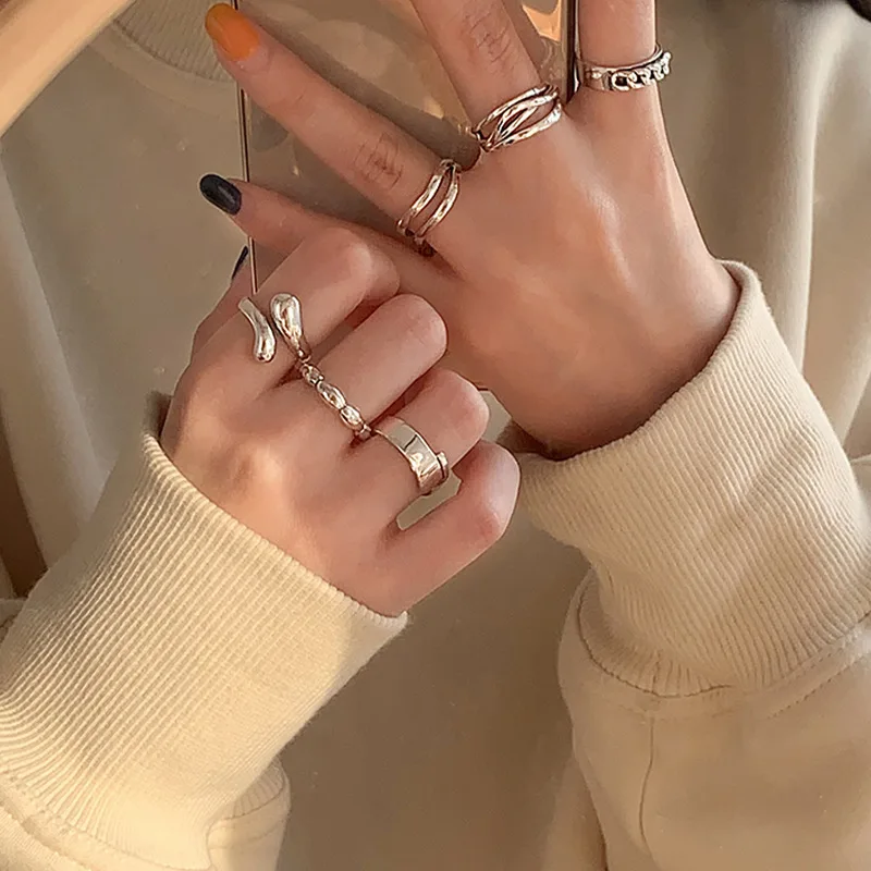 VENTFILLE 925 Sterling Silver Ring For Women Geometric Punk Trend Open Retro Unique Asymmetric Jewelry Gift Wholesale
