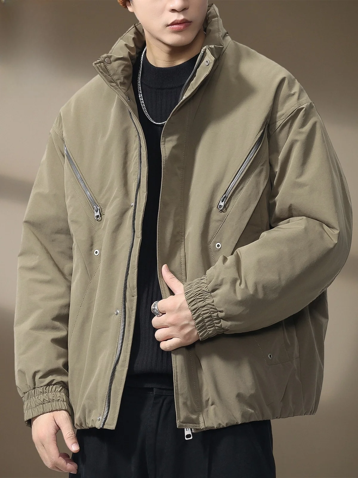 

Мужская утепленная хлопковая куртка с воротником-стойкой, зимняя модная верхняя одежда, повседневное пальто с длинными рукавами на молнии