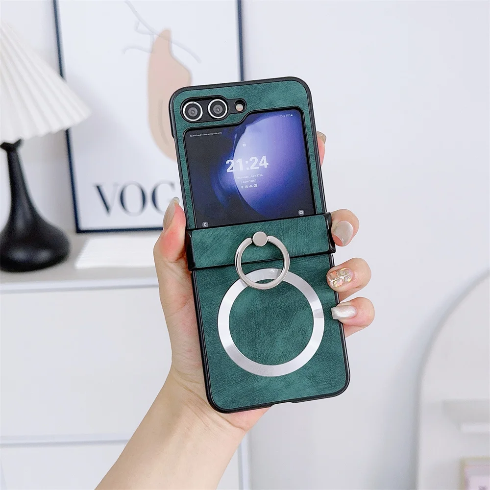 Ring Stand Magnetic Phone Case for Samsung Galaxy Z Flip6 Zflip5 Z Flip 3 4 5 6 Flip4 Flip3 Magsafe Charging Hinge Holder Cover