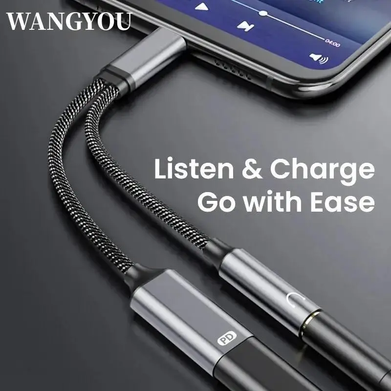 WANGYOU 2 in 1 USB C to 3.5mm Headphone and Charger Adapter USB C PD 3.0 Port to Aux Audio Jack Fast Charging Dongle Cable Cord