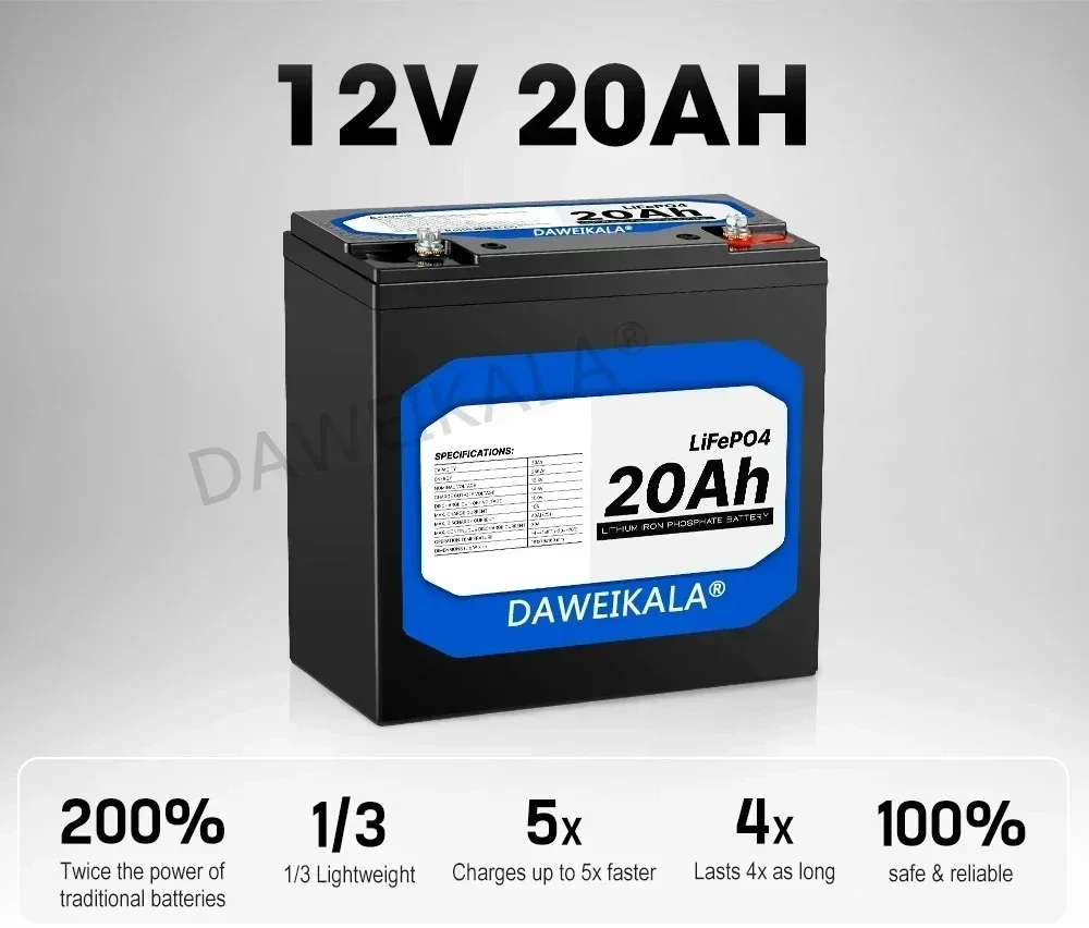 New 12V 20Ah LiFePo4 Battery Lithium Iron Phosphate 12V 24V LiFePo4 Rechargeable Battery for Kid Scooters Boat Motor No Tax