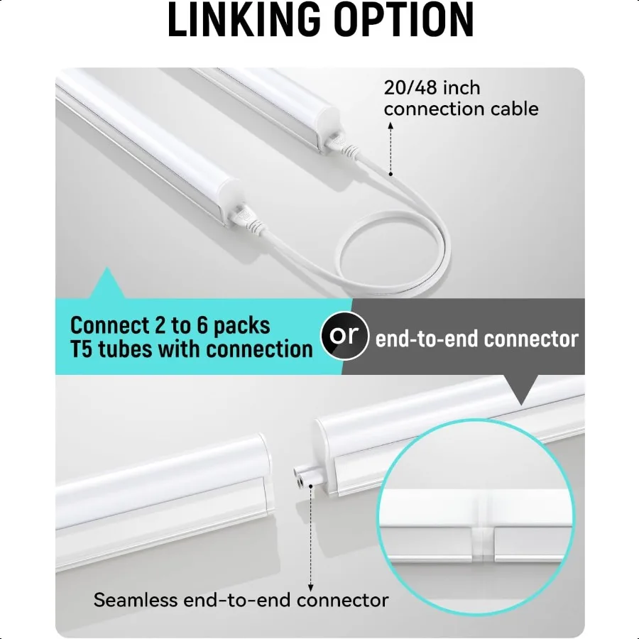 6 Pack 4FT T5 LED Integrated Fixture 6500K 20W 2300LM(er Bright White) Linkable LED Shop Light Garage Ceiling and Cabinet Light