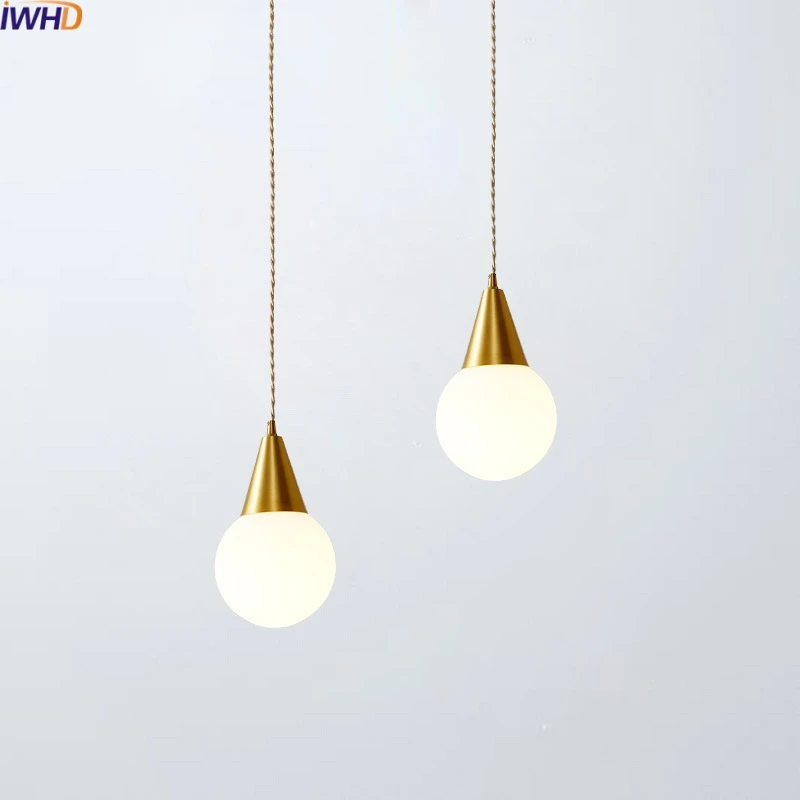 

IWHD Nordic Modern LED Hanging Lights Fixtures Bedroom Living Room Corridor Copper Glass Pendant Lamp Luminaire Suspendu