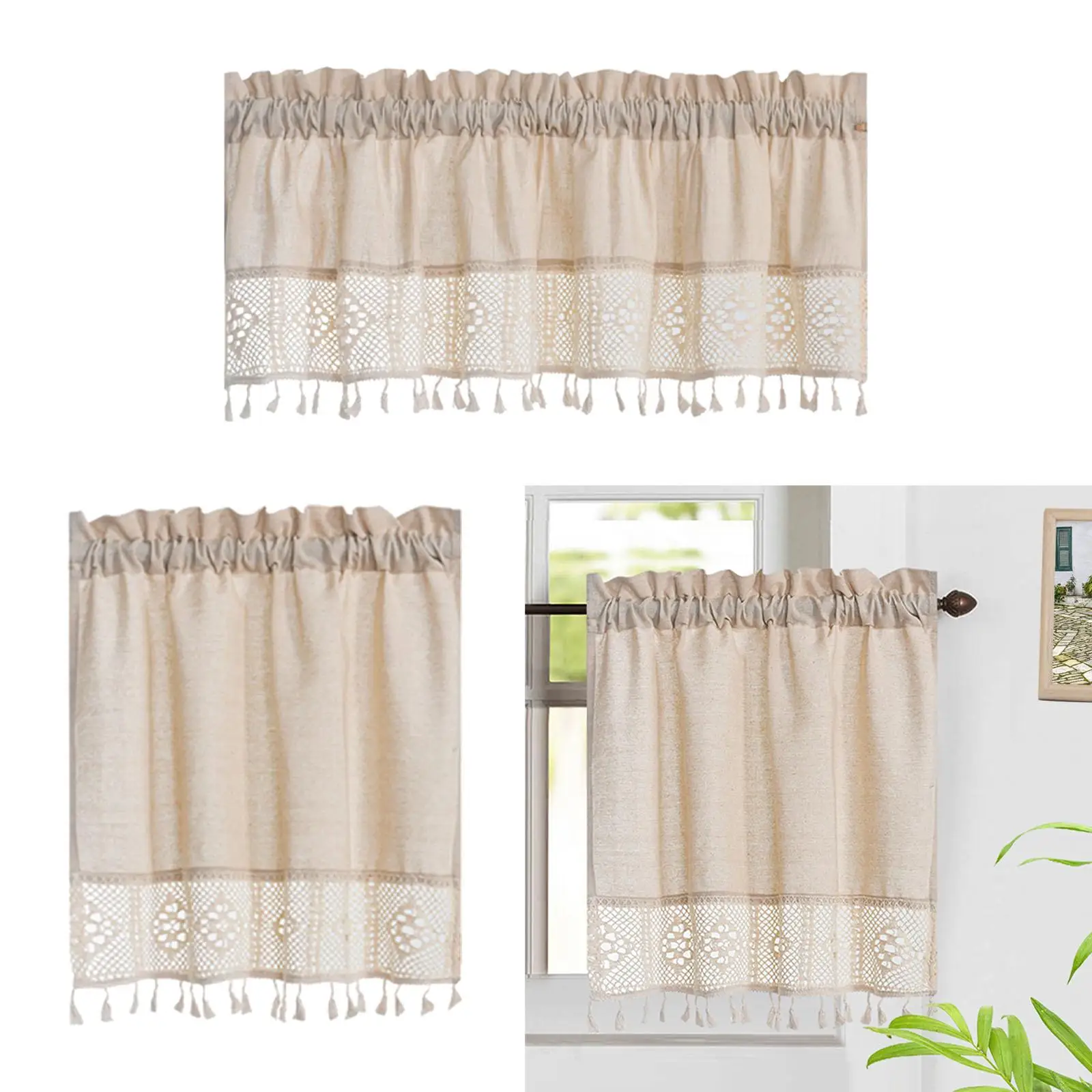 Farmhouse Valance Window Screen Backdrops Multipurpose Short Curtain for Kitchen Home Bedroom Restaurant Decoration