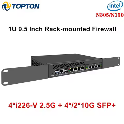 Topton 1U 9.5 Inch Rack mounted Firewall Mini PC Intel N150 i3 N305 4*/2*10G SFP 4*2.5G LAN i226-V Network Security Server