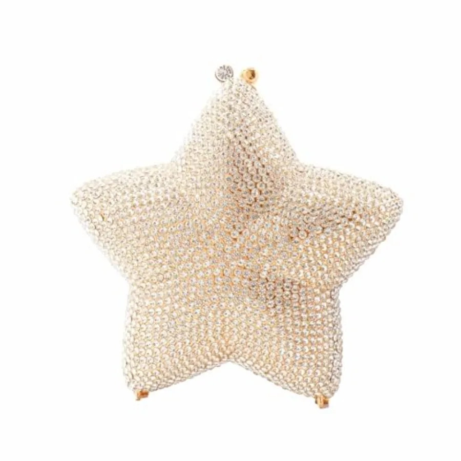 Women Rhinestone Star Shape Clutch Purse for Wedding: Crystal-Embellished Luxury Evening Bag with Chain Strap, Silver Tone