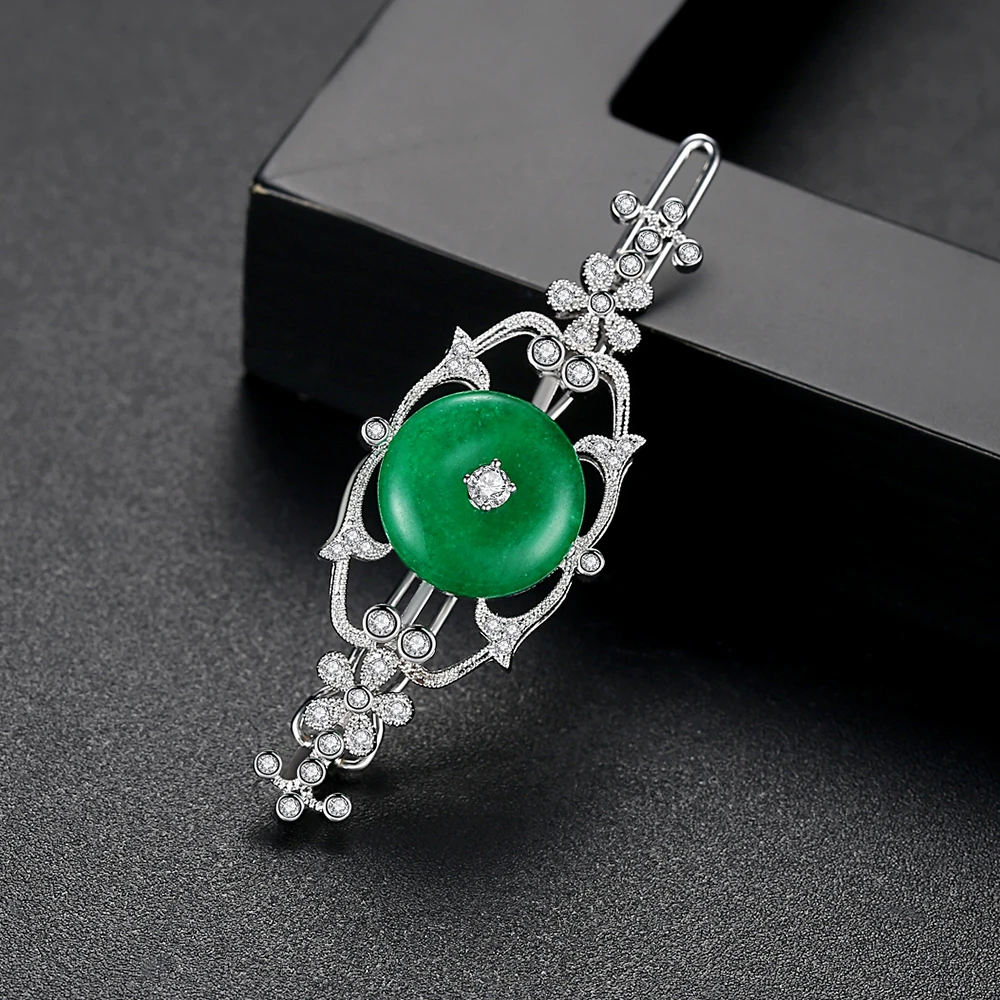 LUOTEEMI Classic Exquisite Imitation Jade Hair Clips for Women Vintage Wedding Engagement Bridal Hair Accessories Christmas Gift