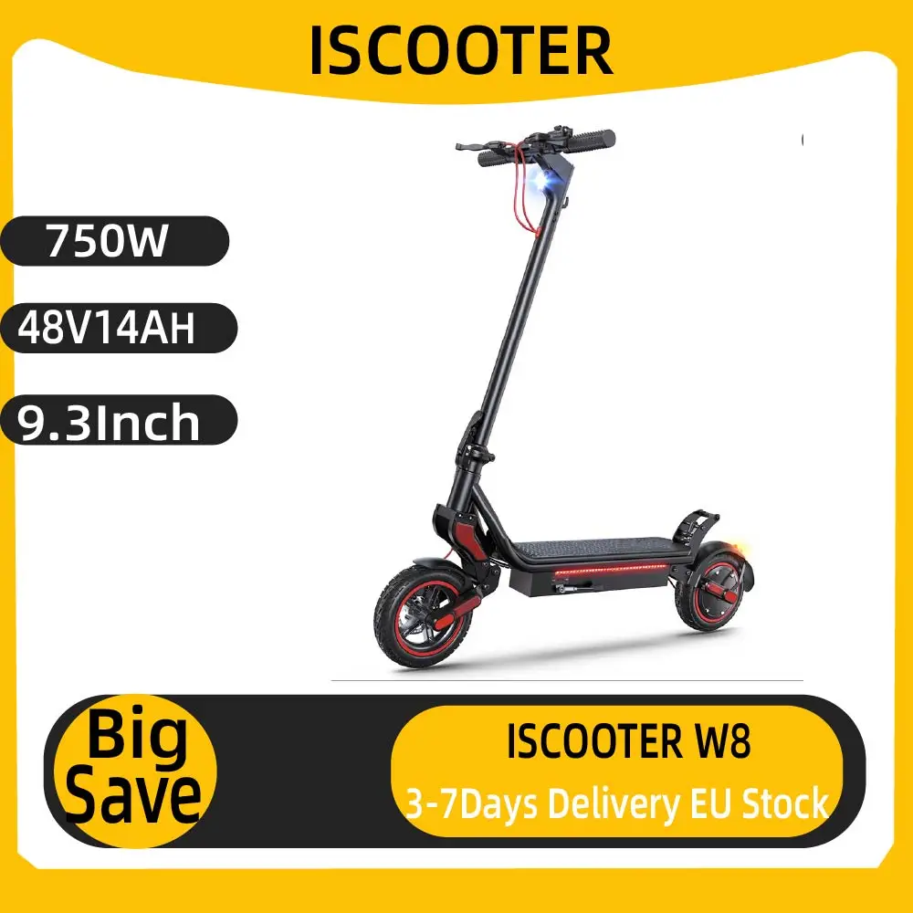 Trottinette électrique ISCOOTER W8 pour adultes, moteur 750W, batterie 48V14Ah, pneus tout-terrain gonflables de 9,3 pouces, trottinette électrique pliable