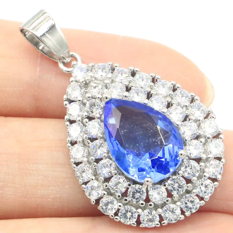 

Buy 4 Get 1 Free 37x22mm Charming Red Blood Ruby Rich Blue Violet Tanzanite CZ Iolite Woman Silver Pendant