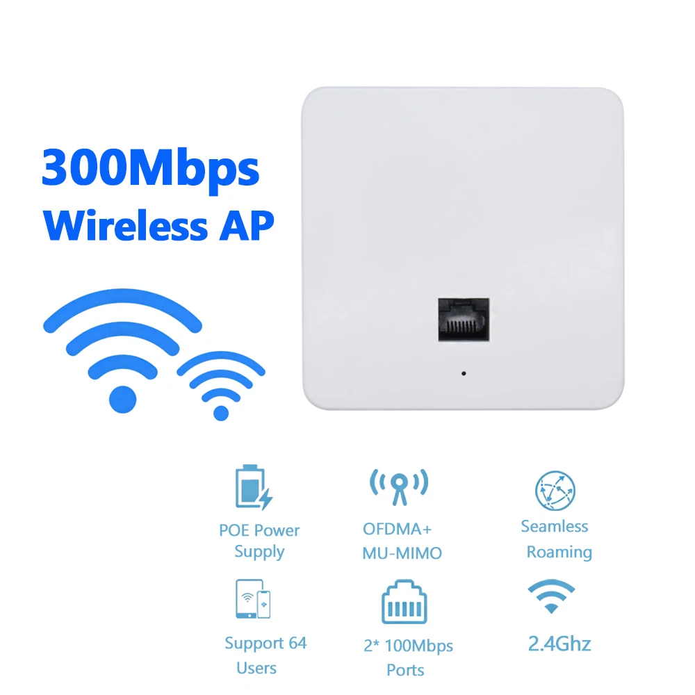 300Mbps Wireless AP POE Access Point for Wifi Wall Embedded Router Panel AP Seamless Roaming OFDMA MU-MIMO Indoor Coverage
