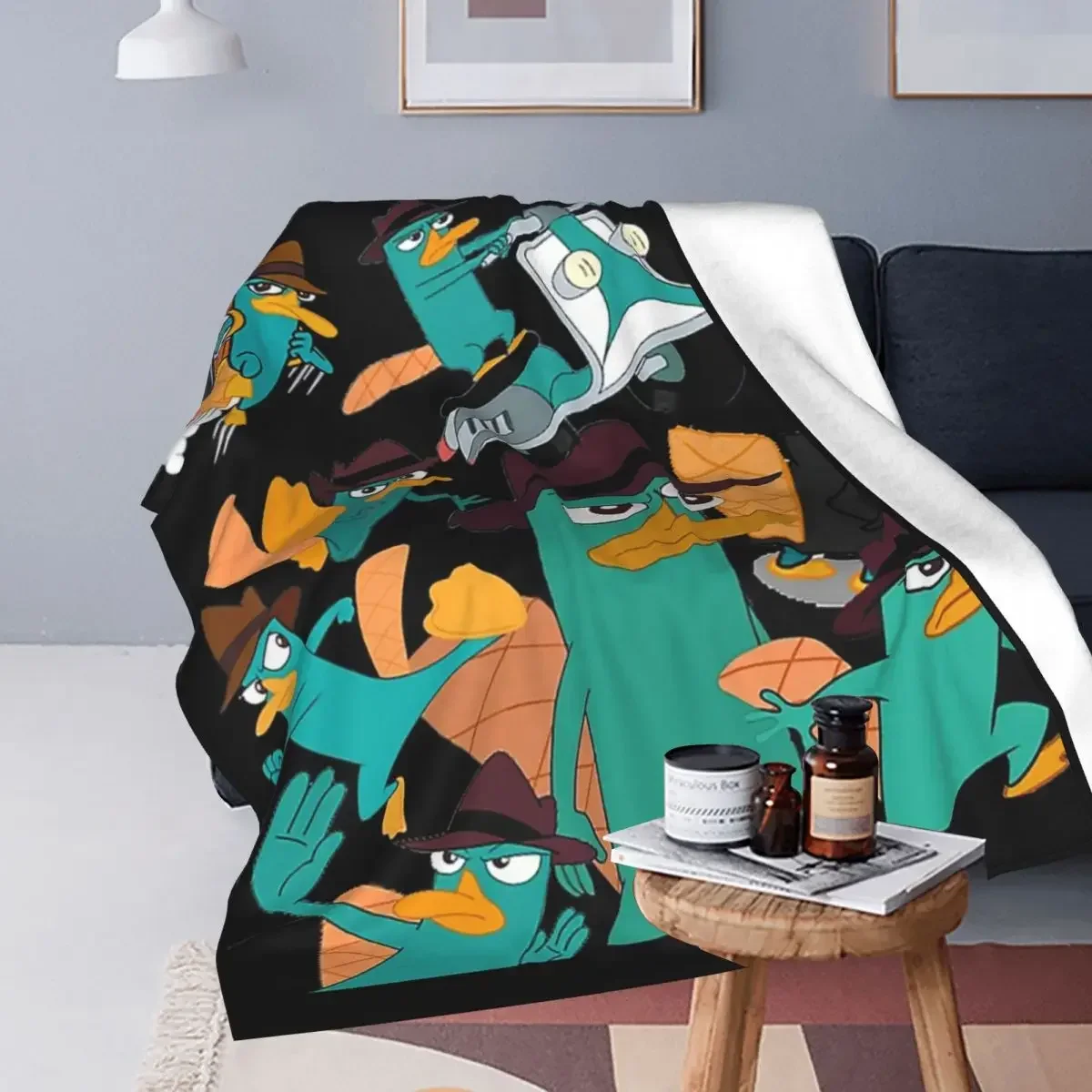 Perry The Platypus Phineas And Ferb Collage Design Blankets Flannel Portable Throw Blankets Sofa Throw Blanket For Couch Bedding