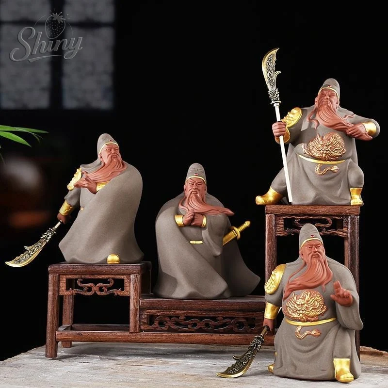Ceramic Guan Gong Lucky Statue God of Wealth Guan Character Hand-painted Sculpture Home Living Room