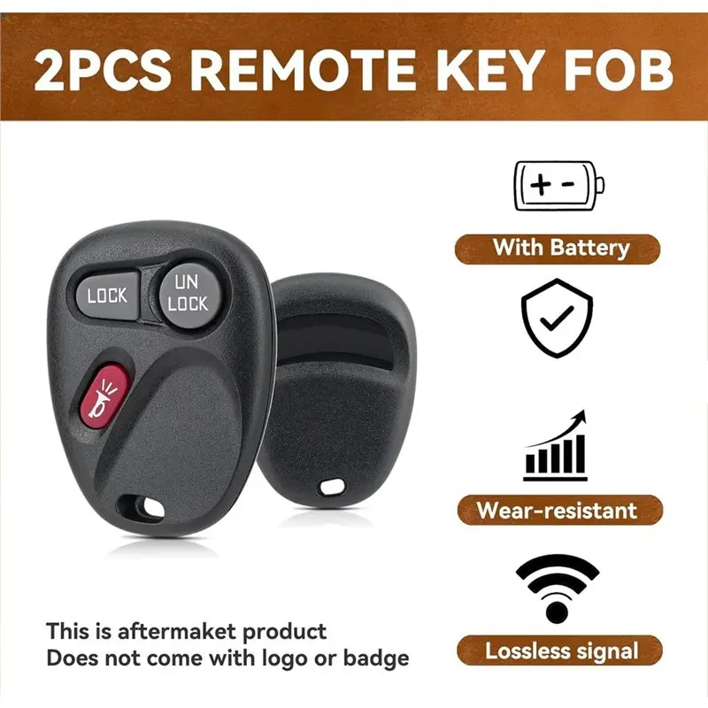 For Chevy Silverado Suburban Tahoe GMC Yukon Sierra Oldsmobile 2PCS Key Fob Replacement 3-Button KOBLEAR1XT, KOBUT1BT-