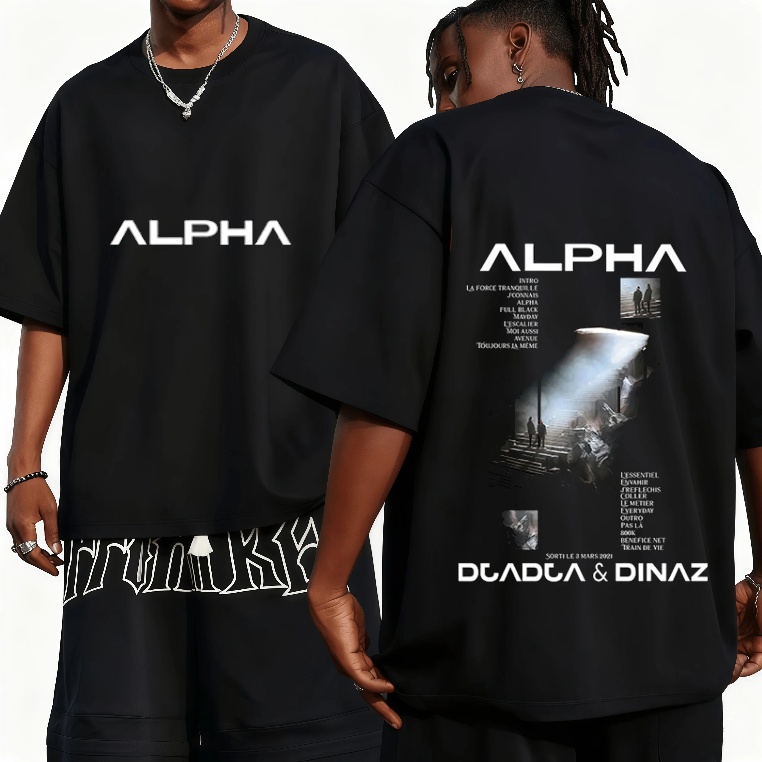 

Rapper Alpha Djadja & Dinaz Album 2025 Graphic T-shirt, Men's Hip-hop Gothic Short-sleeved Summer Print 100% Pure Cotton T-shirt