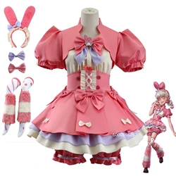 Identity V Lily Barrier Cheerleader Cosplay Costume Pink Dress Uniform with Wig for Anime Role Play Women Halloween Carnival