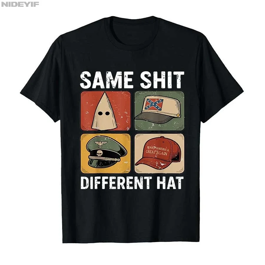 Same Shit Different Hat Graphic T Shirt Anti Bigotry Statement Cotton Tee for Men Women