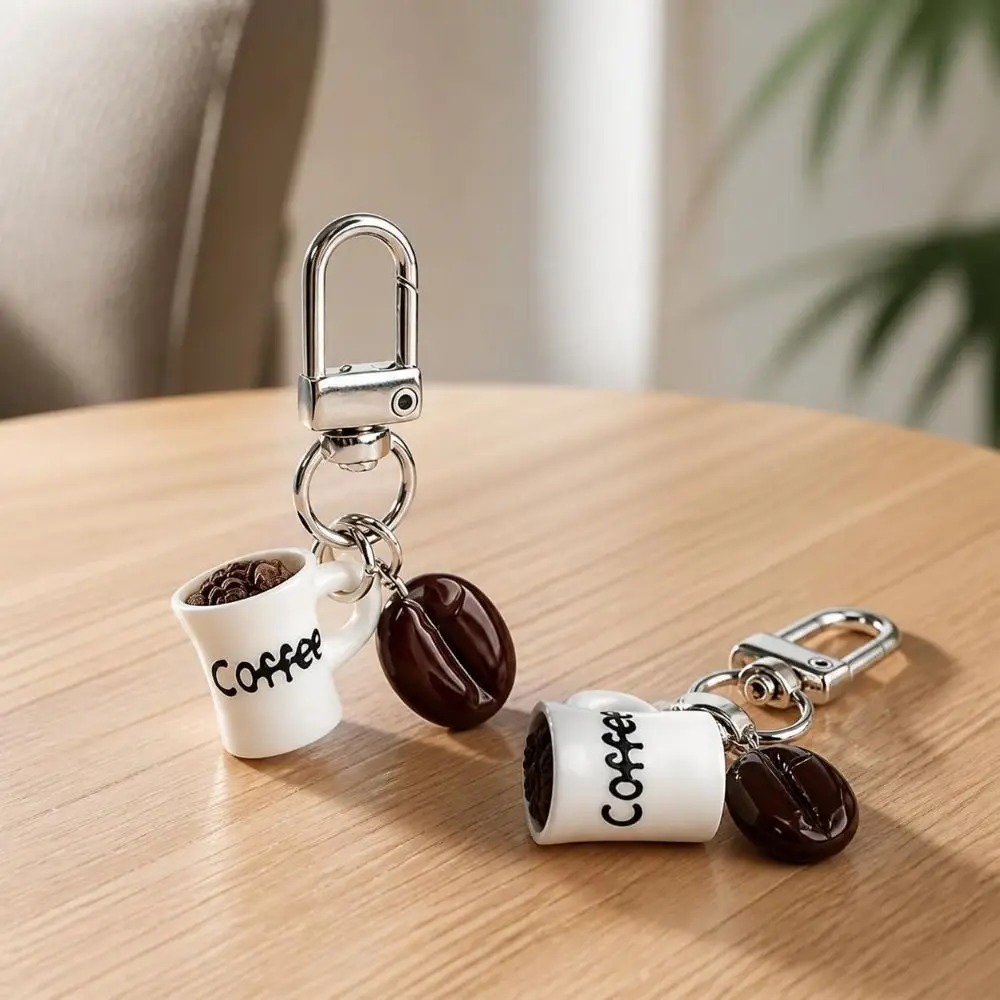 Simulation Coffee Cup Keychain Miniature Resin Coffee Beans Keychain Cartoon Portable Mini Coffee Cup Bag Charm Backpack Hanging