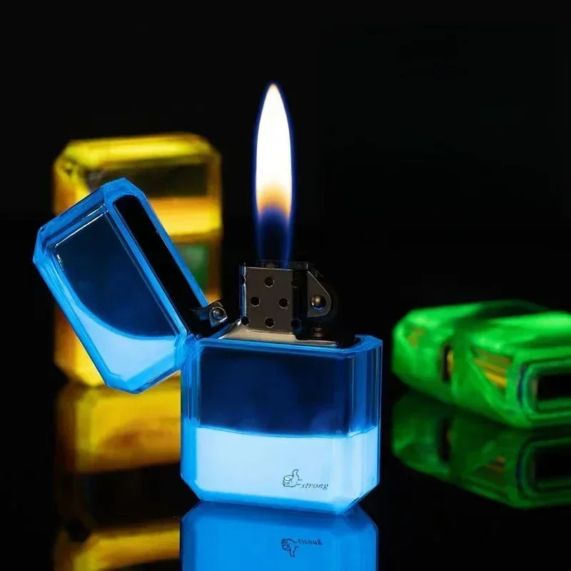 Creative Luminous Quicksand Metal Explosive Style Good-looking High-end Luxury Kerosene Lighter Smoking Accessories Gift For Men