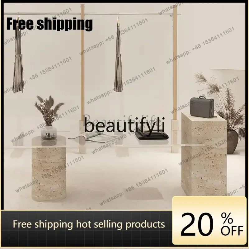 Factory Direct Clothing store travertine glass flowing table women's clothing store jewelry ornament display table