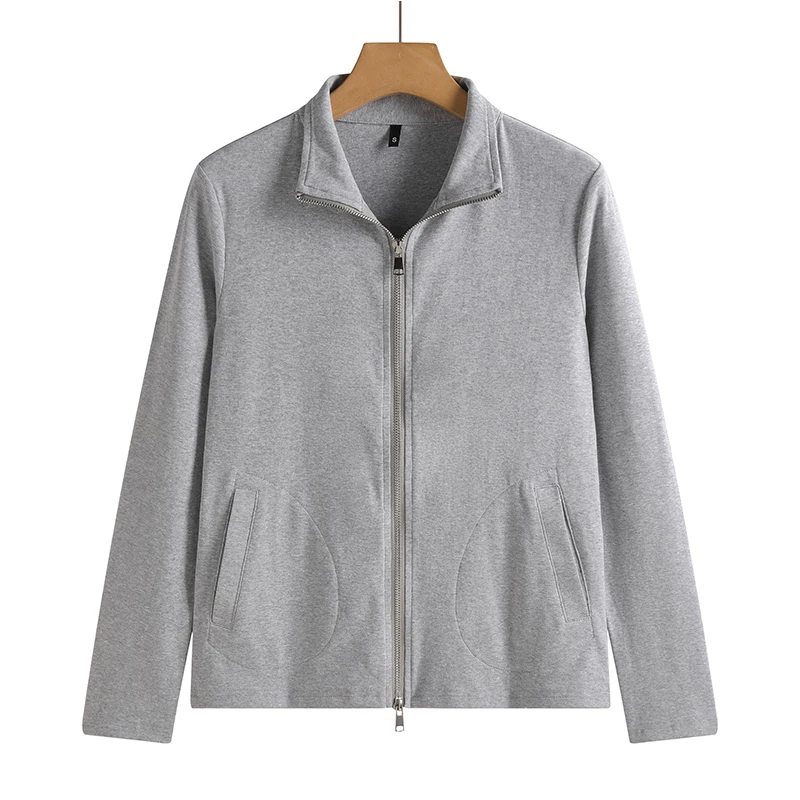New Women's Zippered Stand Collar Jacket Slim Fit Long Sleeve Cotton Solid Color Casual Outerwear 10