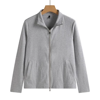 New Women's Zippered Stand Collar Jacket Slim Fit Long Sleeve Cotton Solid Color Casual Outerwear 10