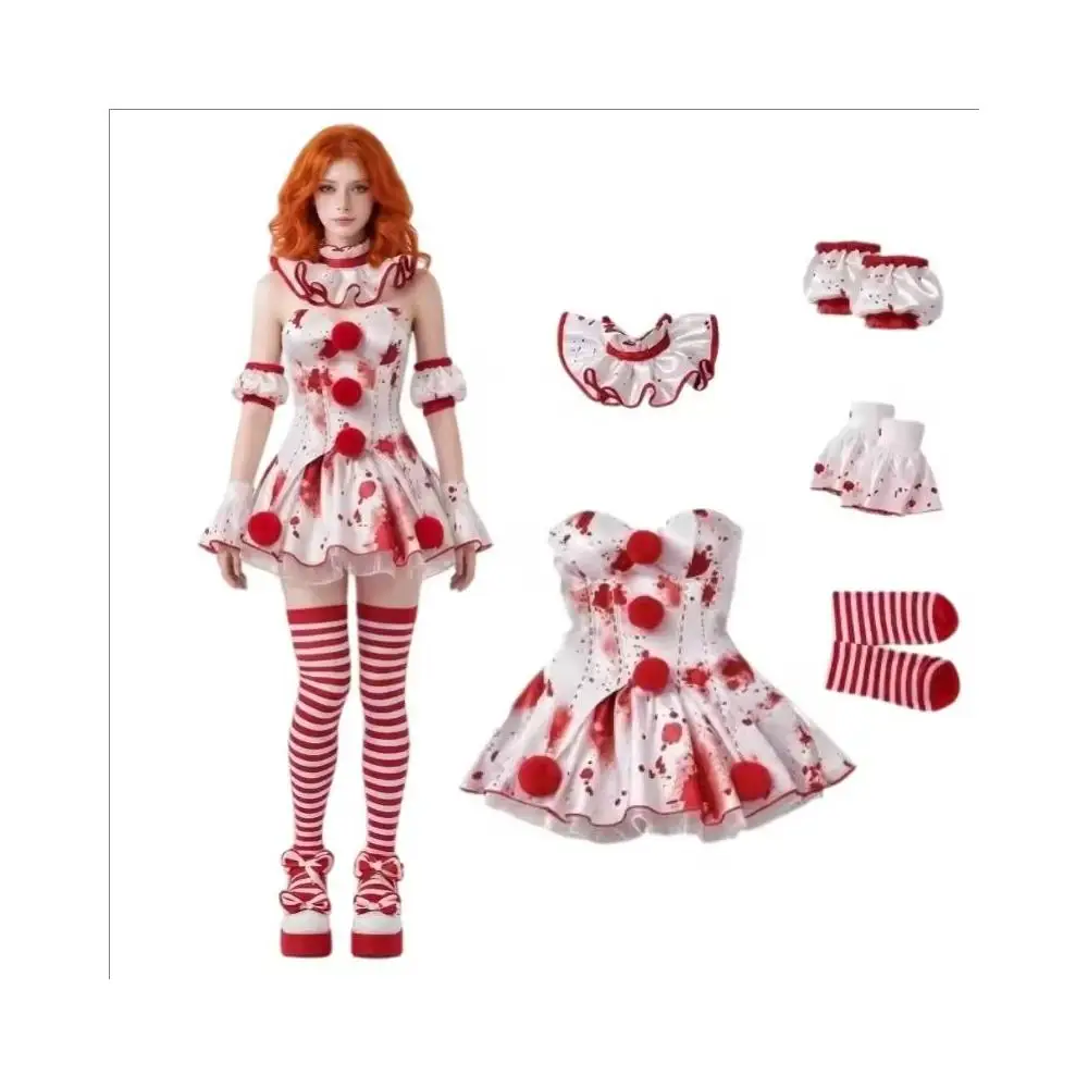 Horror Horror Bloodstain Printed Clown Cosplay Costume Bloodstained Dress with Accessories Full Set for Women Halloween Theme Party Cos - Aliexpress Deal